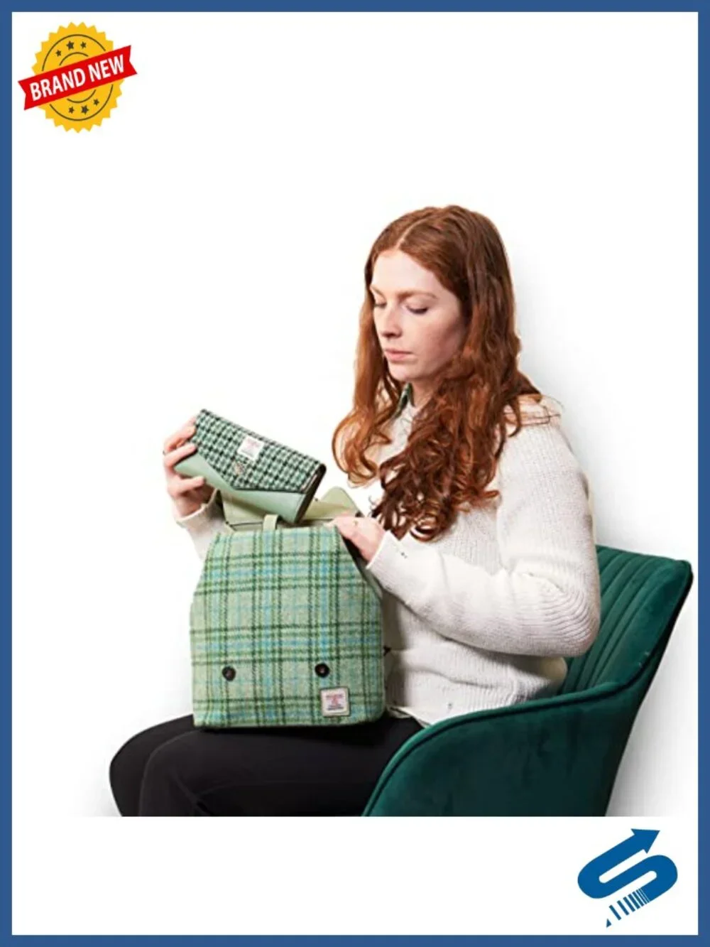 Harris Tweed & Vegan Leather Backpack, Scottish Daypack with Dual Buckle